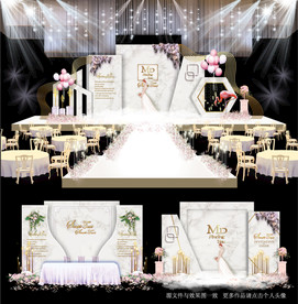 粉白色大理石主题婚礼舞台效果图