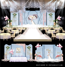 蓝色大理石主题婚礼舞台效果图