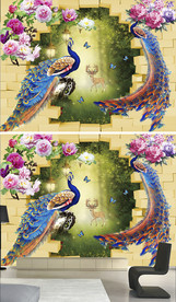 黄金花园孔雀富贵3D背景墙