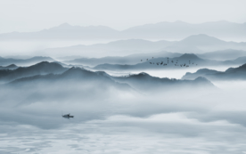 蓝色山水画画 高清山水画