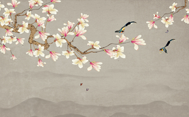 大型玉兰花鸟背景壁画