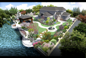 中式别墅庭院景观效果图