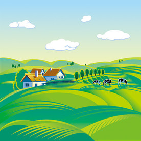 乡间绿色风景矢量插画