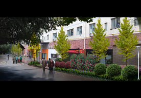 学校食堂外绿化景观效果图