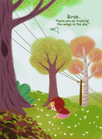 采花的少女手绘