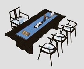 新中式茶桌SU模型