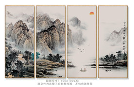 禅意山水画 山水四联画