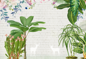 现代北欧热带植物背景壁画