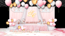 粉白色婚礼签到区