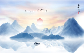 旭日东升新中式电视背景墙