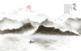 水墨山水新中式电视背景墙