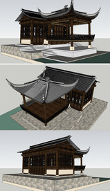 古建戏台草图大师SKP模型