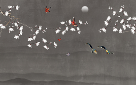 玉兰花鸟画 大型花鸟壁画