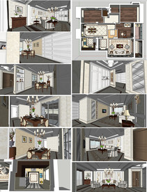 家居欧式客餐厅模型