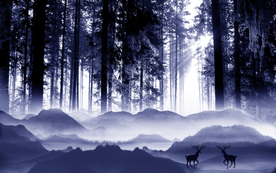 唯美森林麋鹿背景 森林壁画