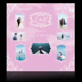 粉紫色婚礼照片墙