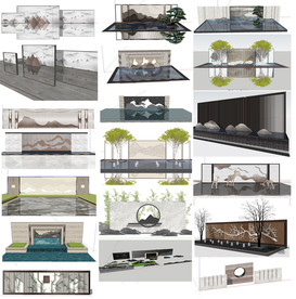 新中式景墙模型