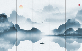 山水背景墙 大型山水壁画