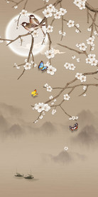 喜上眉梢工笔花鸟玄关