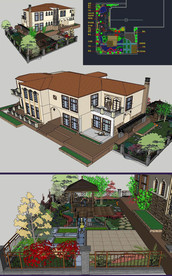 庭院景观草图SU模型含CAD