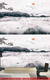 新中式禅意意境抽象水墨山水背景