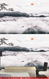 新中式禅意意境抽象水墨山水背景