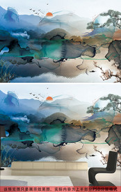 蓝色简约创意抽象新中式水墨