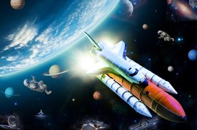 驶往宇宙的宇宙飞船吊顶背景墙图