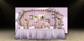 粉紫色婚礼甜品区