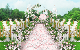 粉白色户外婚礼仪式区