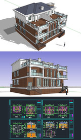 欧式别墅草图SU模型含CAD图