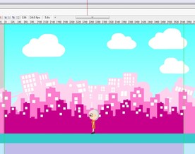 老太太在城市粉色背景走过11秒