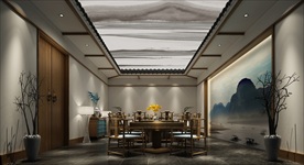 新中式酒店餐厅包间模型效果图