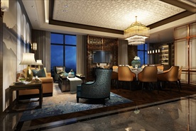 新中式酒店餐厅包间模型效果图