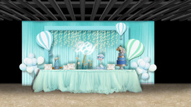 蓝色热气球主题甜品区