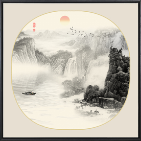 椭圆山水画 禅意山水画