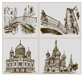 矢量手绘欧洲建筑街景