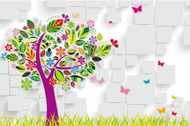 彩色大树蝴蝶立体背景墙