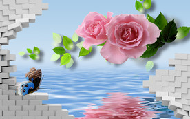 大气鲜花3D电视背景墙