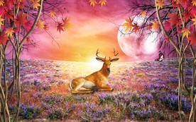 梦幻田园梅花鹿电视背景墙