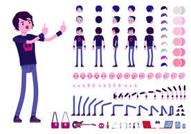 朋克音乐男孩卡通人物造型插画