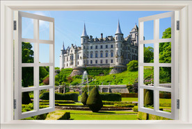 3D窗外阳光城堡背景墙