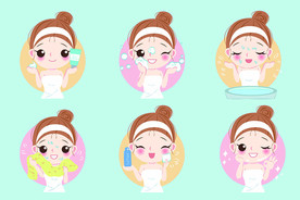 美女化妆卡通人物插画