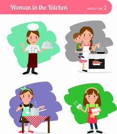 主妇烹饪卡通人物插画