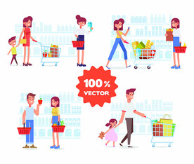 超市购物卡通插画