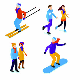 滑雪溜冰卡通人物插画