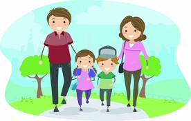 家庭出行卡通人物插画