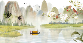 中式水墨山水电视背景墙