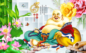 弥勒佛和气生财十字绣装饰画