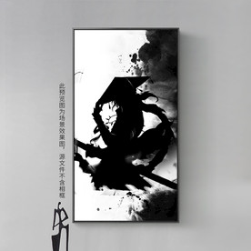 中国风水墨武侠人物剪影装饰画
